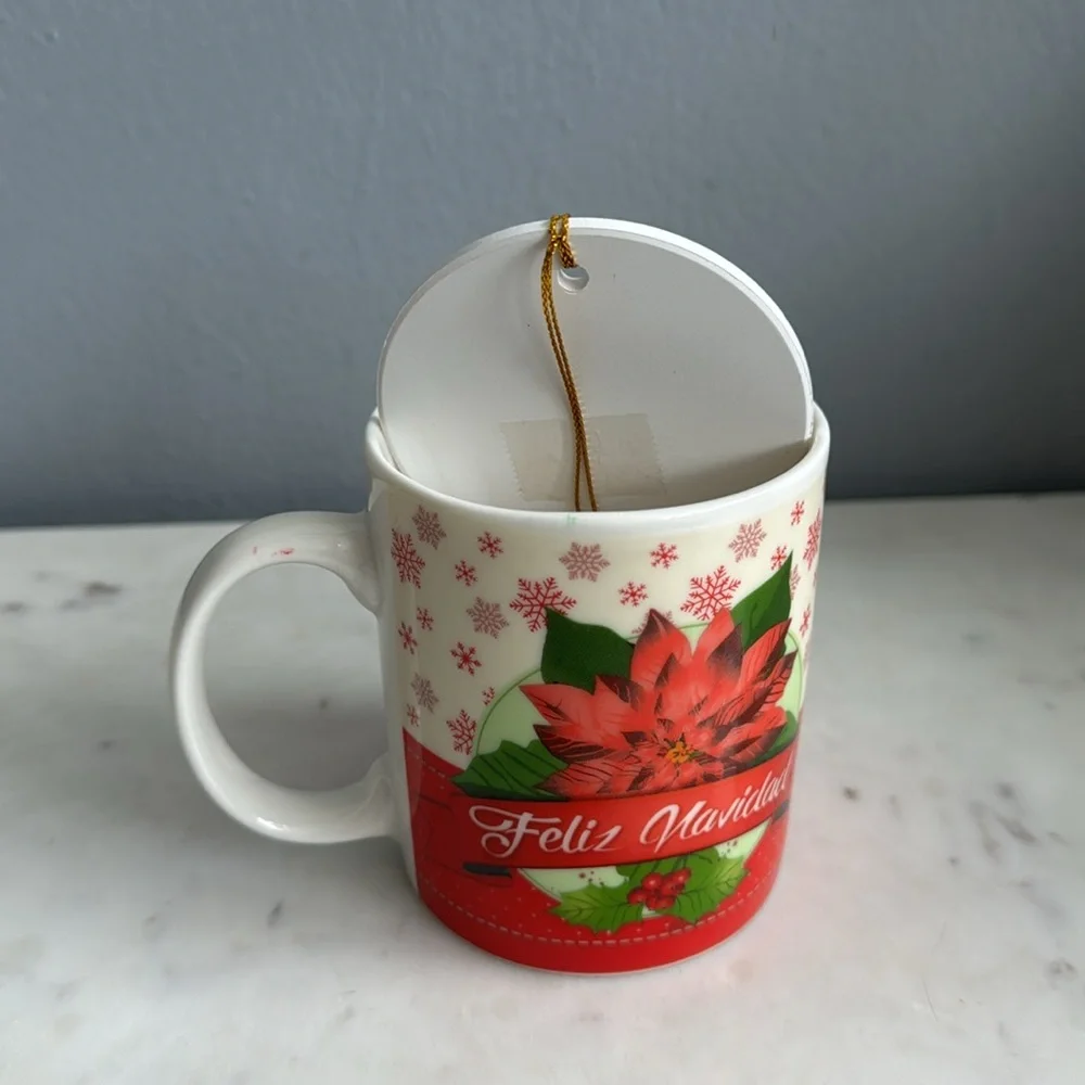 Christmas Mug, includes decorative tree hanging & Metal Spoon NWOT